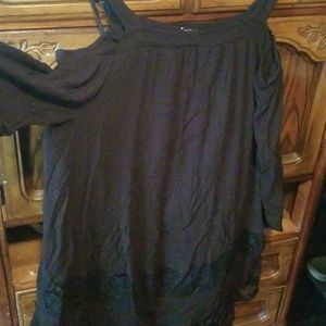 Black lined off shoulder with floral lace detail